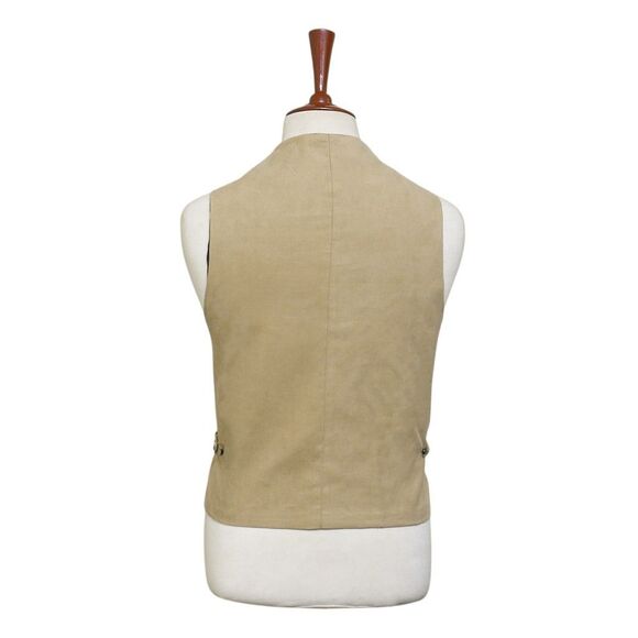 Mens Wool Vest 46R Beige Tan Plaid Windowpane Waistcoat Preppy British Heritage - Picture 2 of 8